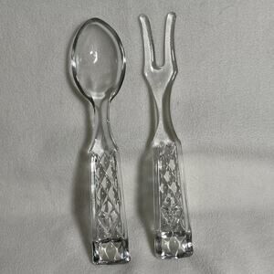 Vintage Anchor Hocking WEXFORD GLASS Fork and Spoon Salad Serving Set 9.75" EUC